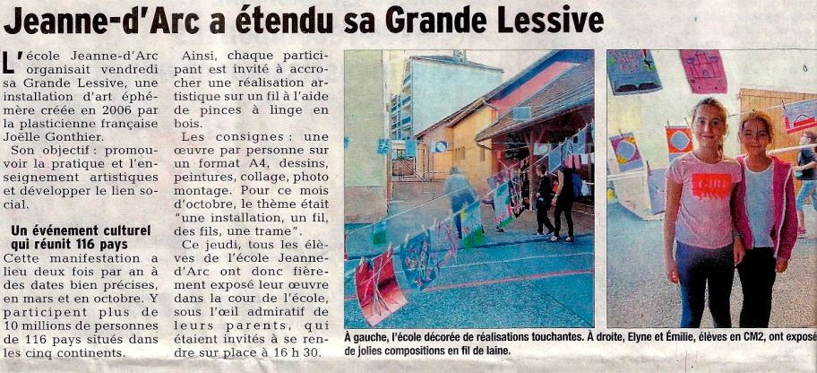 Article de presse Grande Lessive école Jeanne d'Arc